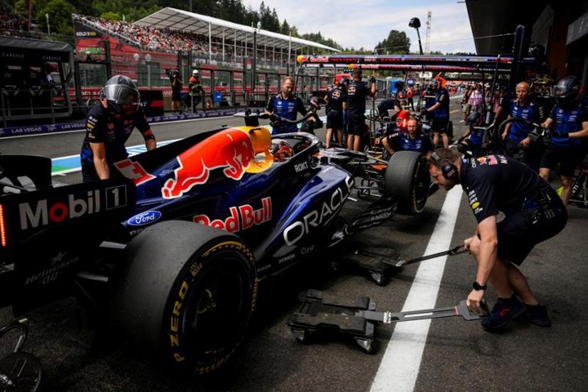 Red Bull Racing's Dutch driver Max Verstappen makes a pit stop as he takes part in the first practice session at the Spa-Francorchamps circuit, in Spa, ahead of the Formula One Belgian Grand Prix, on July 17, 2026. JOHN THYS / AFP