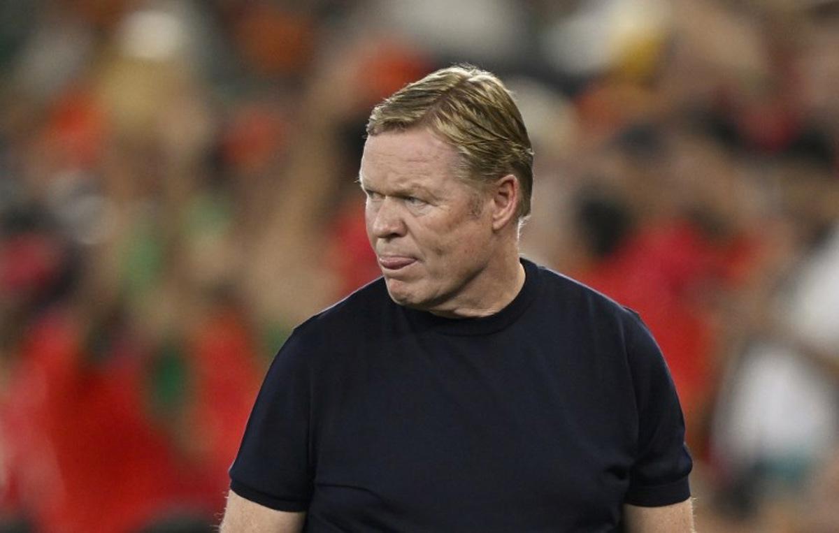Netherlands' head coach Ronald Koeman gestures during the 2026 World Cup round of 32 football match between the Netherlands and Morocco at the Monterrey Stadium in Guadalupe on June 29, 2026. Alfredo ESTRELLA / AFP