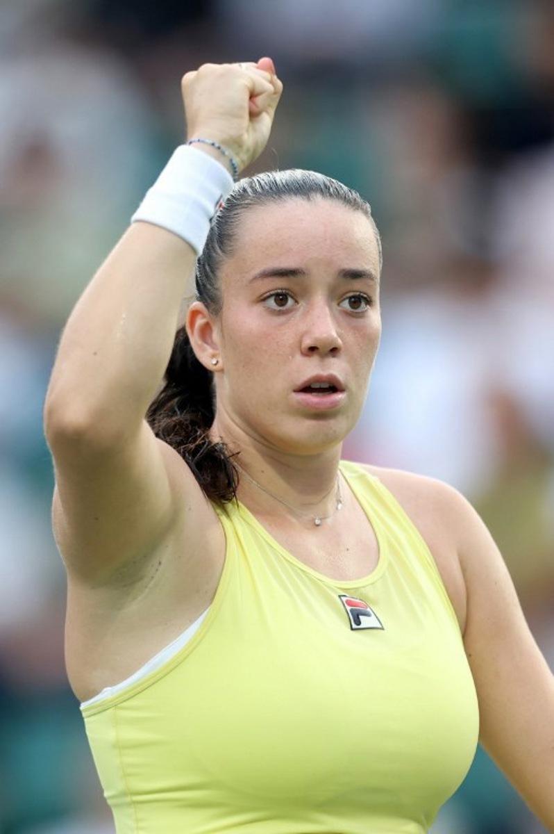 Czech Republic's Tereza Valentova reacts after a point against Romania's Jaqueline Cristian during their women's singles semi-final match at the Japan Open tennis tournament in Osaka on October 18, 2025. PAUL MILLER / AFP