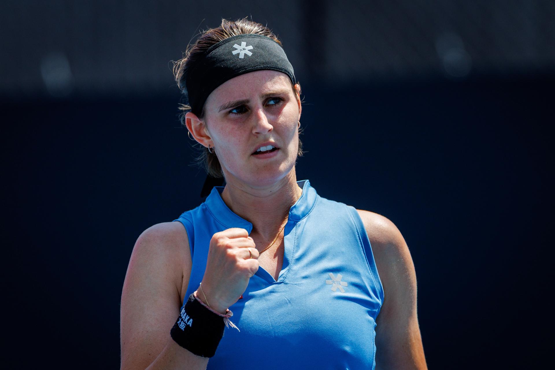Belgium's Greet Minnen reacts during a second round qualifying match against France's Harmony Tan at the Australian Open, Melbourne Park, Melbourne on Wednesday 14 January 2026. Minnen won 7-6, 6-3. BELGA PHOTO PATRICK HAMILTON --- BENELUX ONLY ---