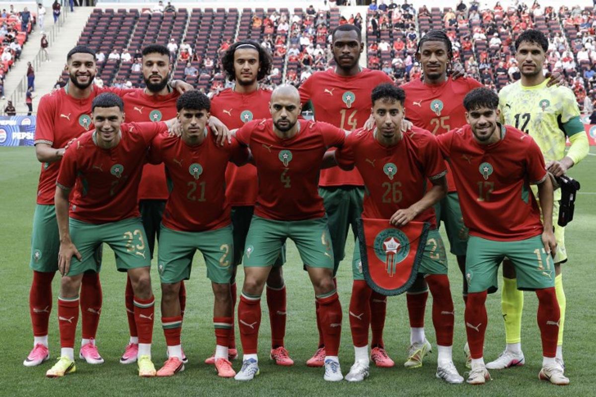 Morocco's players pose for a team picture ahead of the friendly football match between Morocco and Madagascar at the Prince Moulay Abdellah Stadium in Rabat on June 2, 2026. Abdel Majid BZIOUAT / AFP