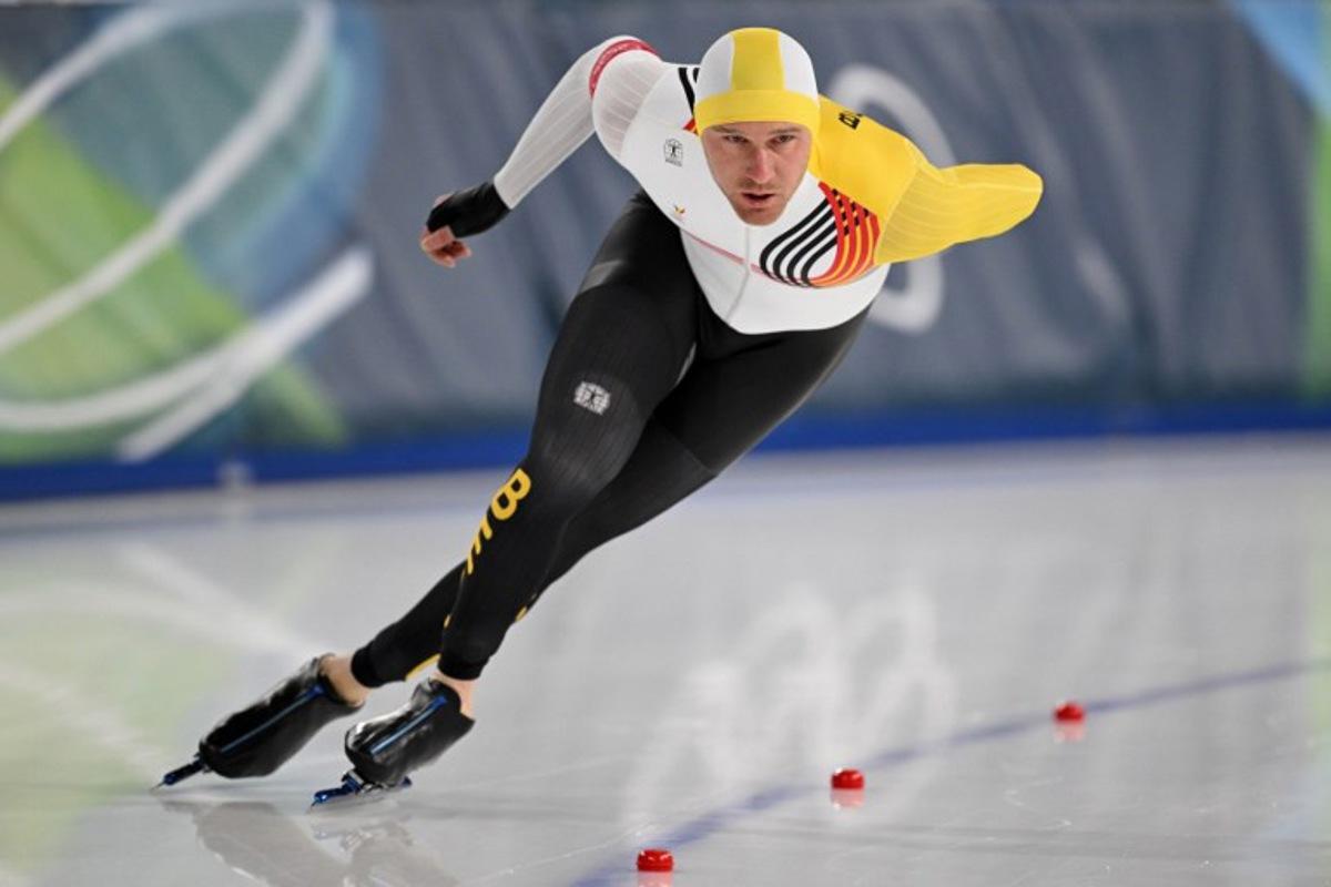 Belgium's Mathias Voste competes in the speed skating men's 1500m during the Milano Cortina 2026 Winter Olympic Games at Milano Speed Skating Stadium in Milan on February 19, 2026. Daniel MUNOZ / AFP
