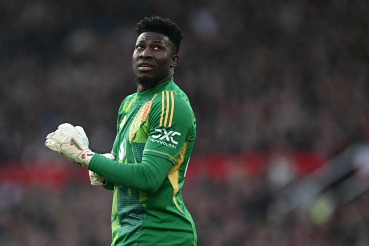 Manchester United's Cameroonian goalkeeper #24 Andre Onana looks on during the English Premier League football match between Manchester United and Arsenal at Old Trafford in Manchester, north west England, on March 9, 2025. Paul ELLIS / AFP