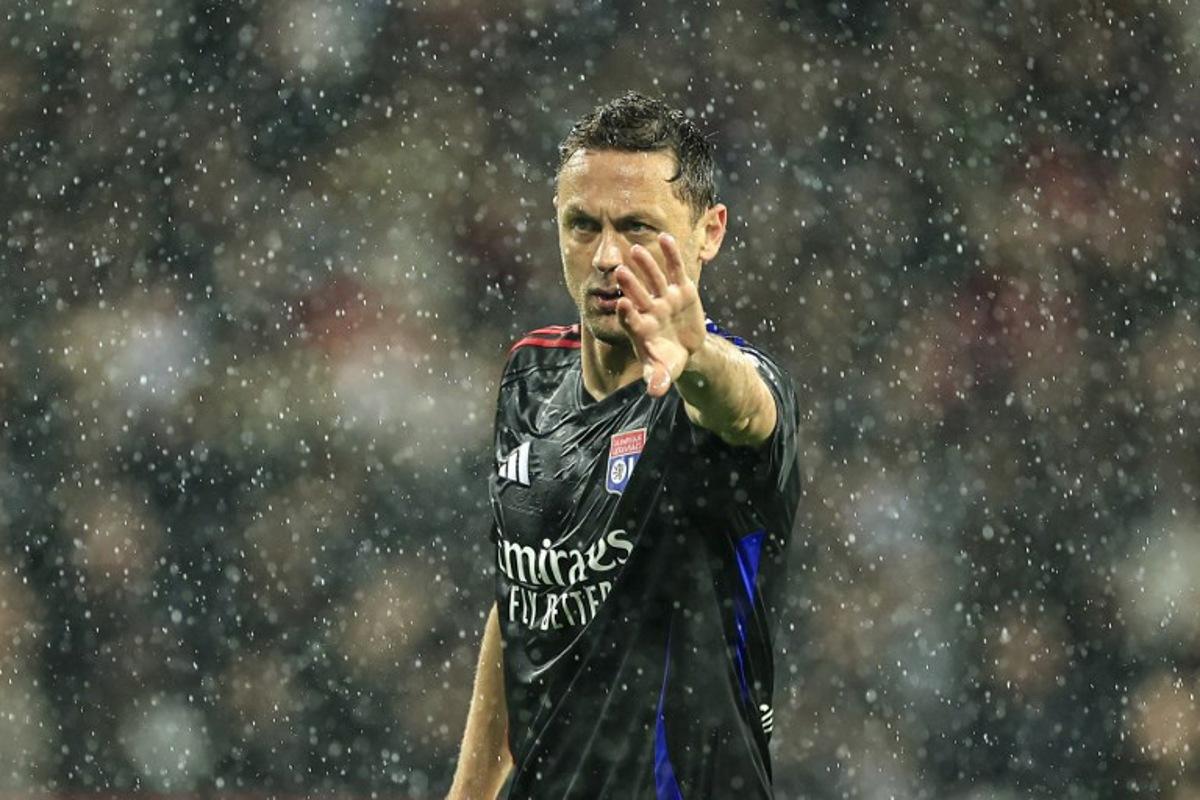 Lyon's Serbian midfielder #31 Nemanja Matic reacts during the French L1 football match between OGC Nice and Olympique Lyonnais (Lyon) at the Allianz Riviera Stadium in Nice, south-eastern France, on March 9, 2025. Valery HACHE / AFP
