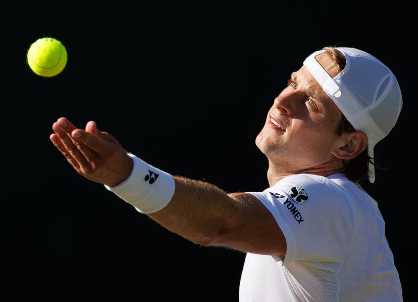 Belgian Zizou Bergs pictured in action during a tennis match between Belgian Bergs and British Fery, in the third round of the Men's singles at the Wimbledon grand slam tennis tournament in London, Britain, Saturday 04 July 2026. BELGA PHOTO BENOIT DOPPAGNE