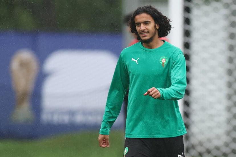 Morocco's midfielder #06 Ayyoub Bouaddi takes part in a training session at the New England Revolution Training Centre in Foxborough, near Boston, on July 7 2026, during the 2026 World Cup football tournament. FRANCK FIFE / AFP