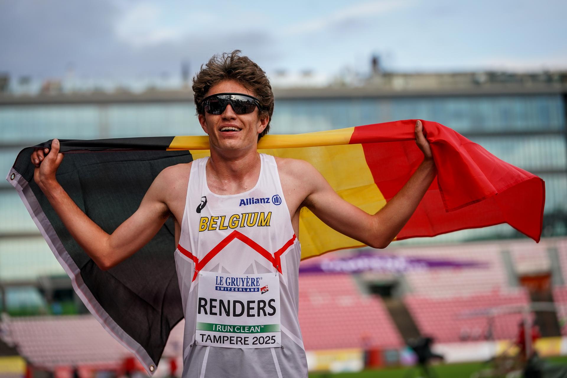 Willem Renders pictured after the 5.000m race at the European Athletics U20 Championships, in Tampere, Finland, Friday 08 August 2025. The European U20 championships take place from 07 to 10 August. BELGA PHOTO COEN SCHILDERMAN