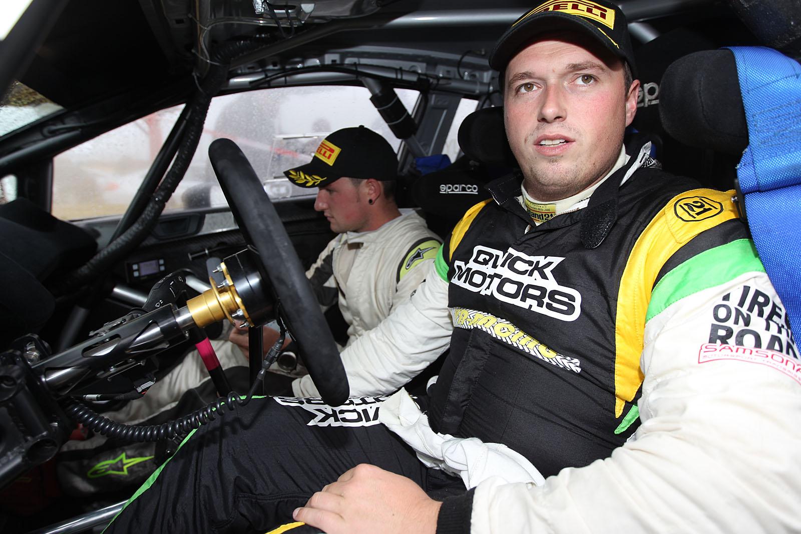 20150905 - PASSENDALE, BELGIUM : Belgian driver Tom Van Rompuy and his co-driver Bert Feys pictured at the Omloop van Vlaanderen rally, seventh stage of the Belgian Rally Championship, Saturday 05 September 2015, near Passendale. BELGA PHOTO WILLY WEYENS