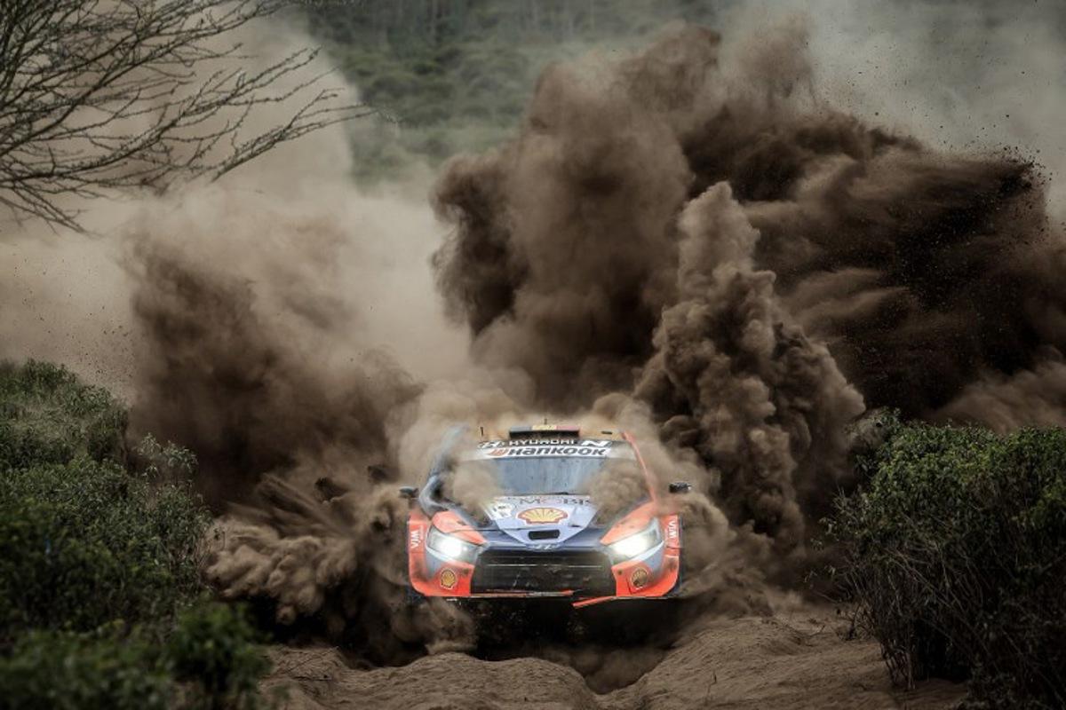 Hyundai Shell Mobis World Rally Team's Belgian driver Thierry Neuville steers his Hyundai i20 N Rally1 with Belgian co-driver Martijn Wydaeghe during the World Rally Championship (WRC) Safari Rally Kenya Special Stage 7 (SS7) in Gilgil on March 21, 2025. Luis TATO / AFP