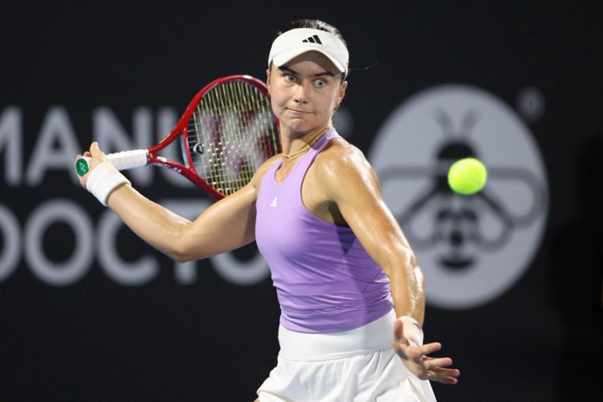 Iva Jovic of the US hits a return against Elina Svitolina of Ukraine during their women's singles semi-final match at the WTA Auckland Classic tennis tournament in Auckland on January 10, 2026. Michael Bradley / AFP