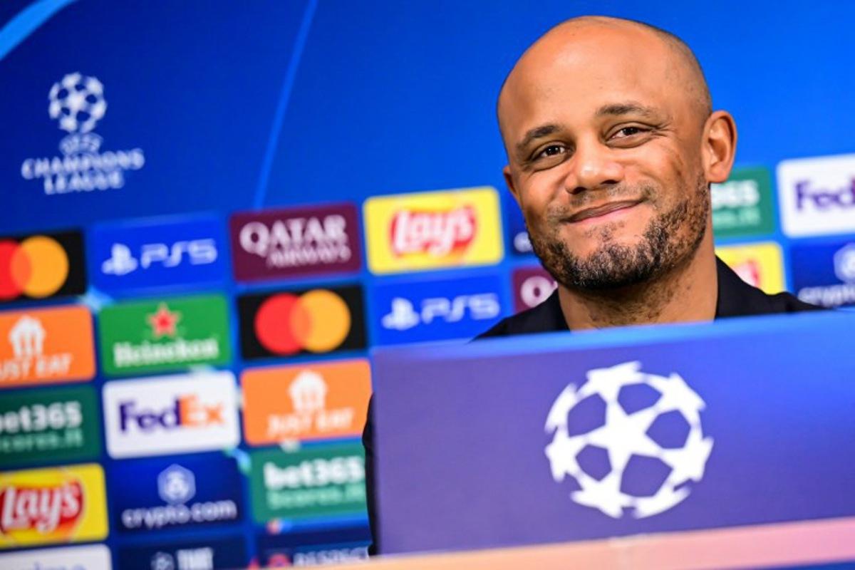 Bayern Munich's Belgian coach Vincent Kompany speaks during a press conference on the eve of the UEFA Champions League second leg quarter-final football match between Inter Milan and Bayern Munich at the San Siro Stadium in Milan, on April 15, 2025. Piero CRUCIATTI / AFP