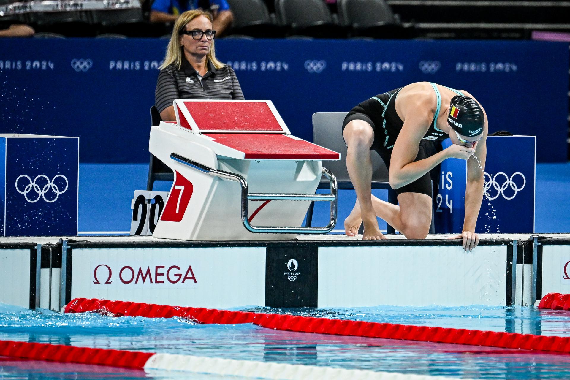 Belgian swimmer Florine Gaspard pictured in action during the heats of the women's 50m freestyle swimming competition at the Paris 2024 Olympic Games, on Saturday 03 August 2024 in Paris, France. The Games of the XXXIII Olympiad are taking place in Paris from 26 July to 11 August. The Belgian delegation counts 165 athletes competing in 21 sports. BELGA PHOTO ANTHONY BEHAR ** ** *** BELGIUM ONLY ***
