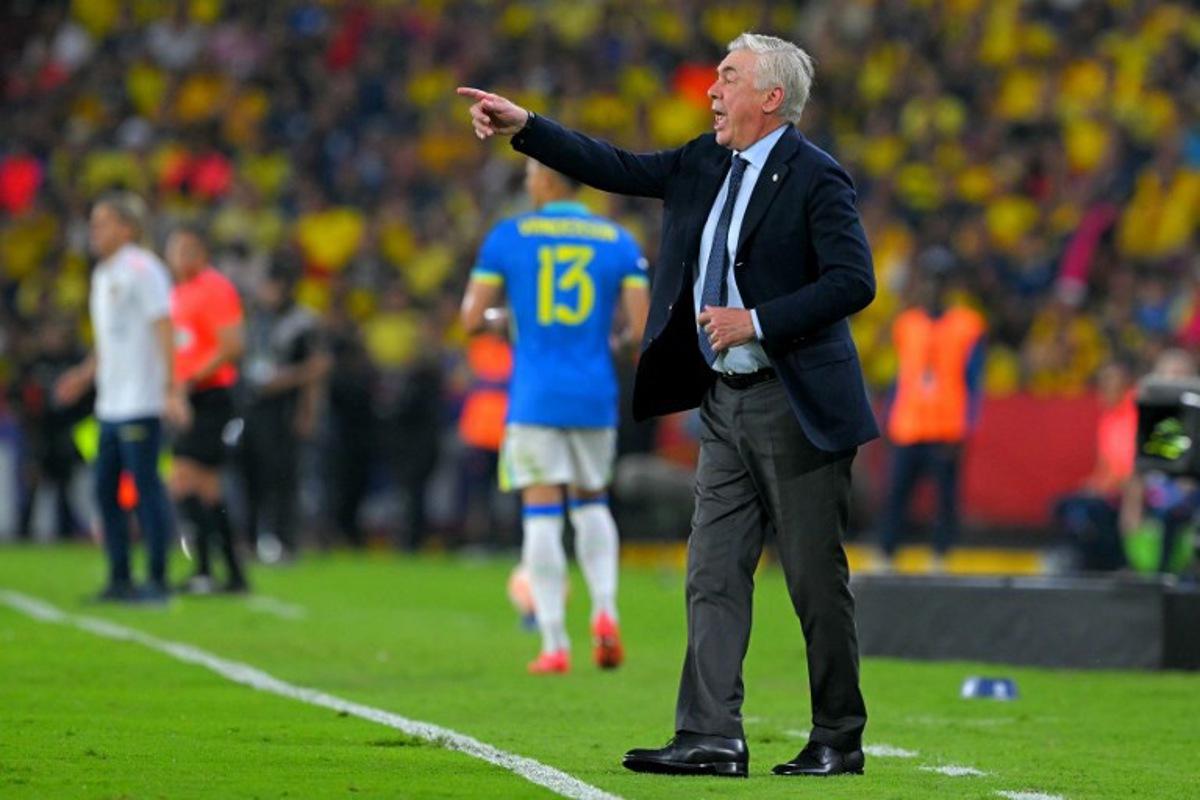 Brazil's Italian head coach Carlo Ancelotti gives instructions to his players during the 2026 FIFA World Cup South American qualifiers football match between Ecuador and Brazil at the Monumental Banco Pichincha stadium in Guayaquil, province of Guayas, Ecuador on June 5, 2025. Rodrigo BUENDIA / AFP
