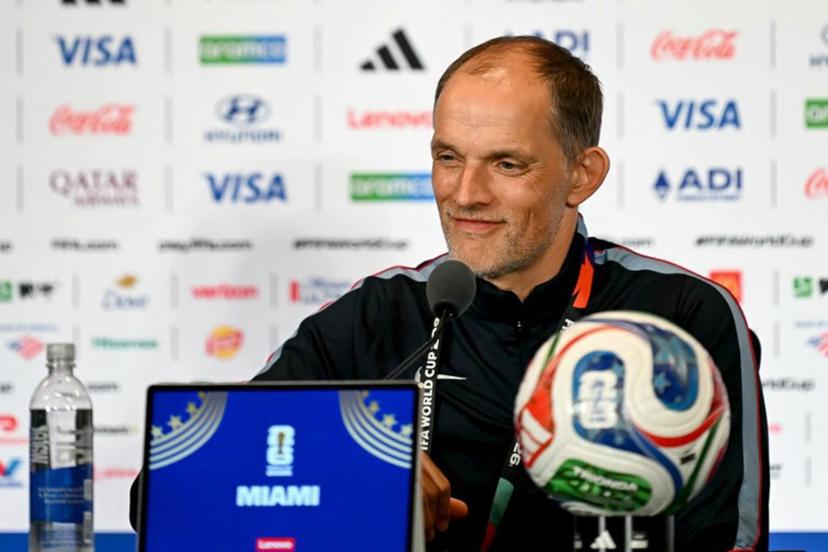 England's German head coach Thomas Tuchel gives an MD-1 press conference at Miami Stadium in Miami on July 10, 2026, on the eve of the 2026 World Cup football tournament quarter-final match between Norway and England. CHANDAN KHANNA / AFP