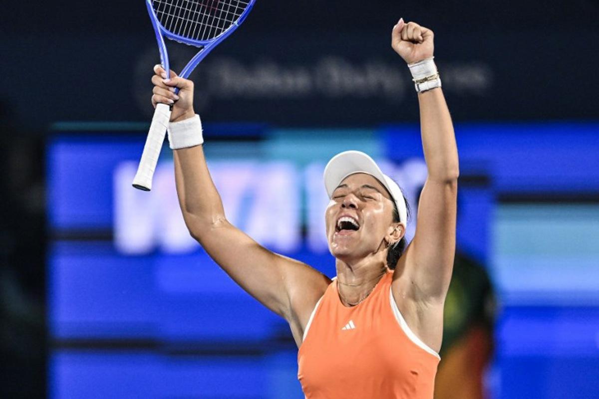 US' Jessica Pegula reacts after winning her women's singles final match against Ukraine's Elina Svitolina at the Dubai Duty Free Tennis tournament in Dubai on February 21, 2026. Ryan Lim / AFP