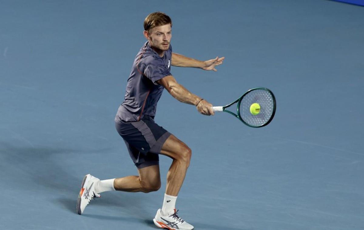 Belgium's David Goffin returns the ball to Czech Republic's Tomas Machac during the Ultimate Tennis showdown final singles tennis match in Guadalajara, Jalisco State, Mexico, on February 16, 2025. Ulises Ruiz / AFP