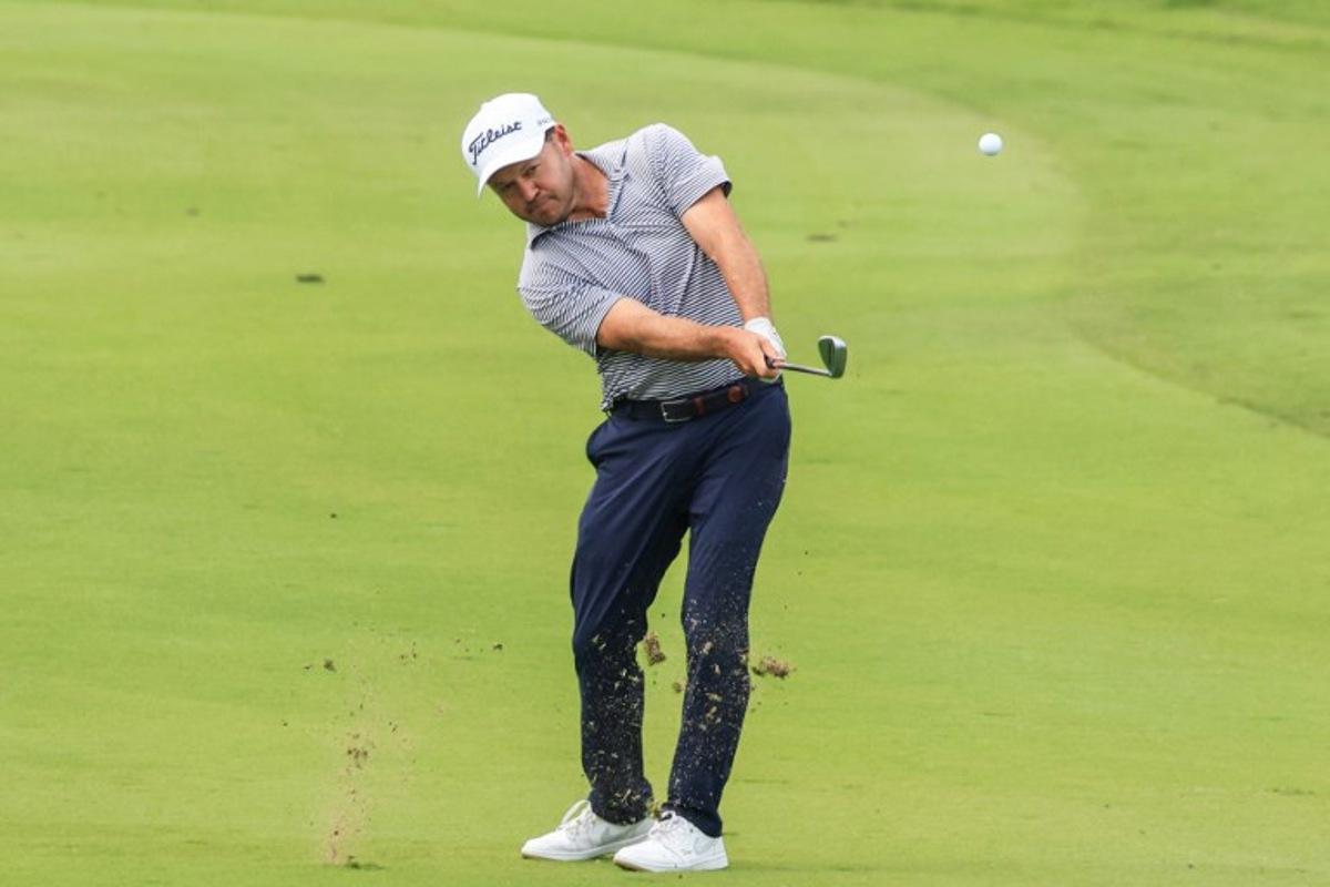 South Africa's Richard Sterne plays his shot on the 2nd hole during the third day of the Qatar Masters 2026 golf tournament at Doha Golf Club in Doha on February 7, 2026. Karim JAAFAR / AFP