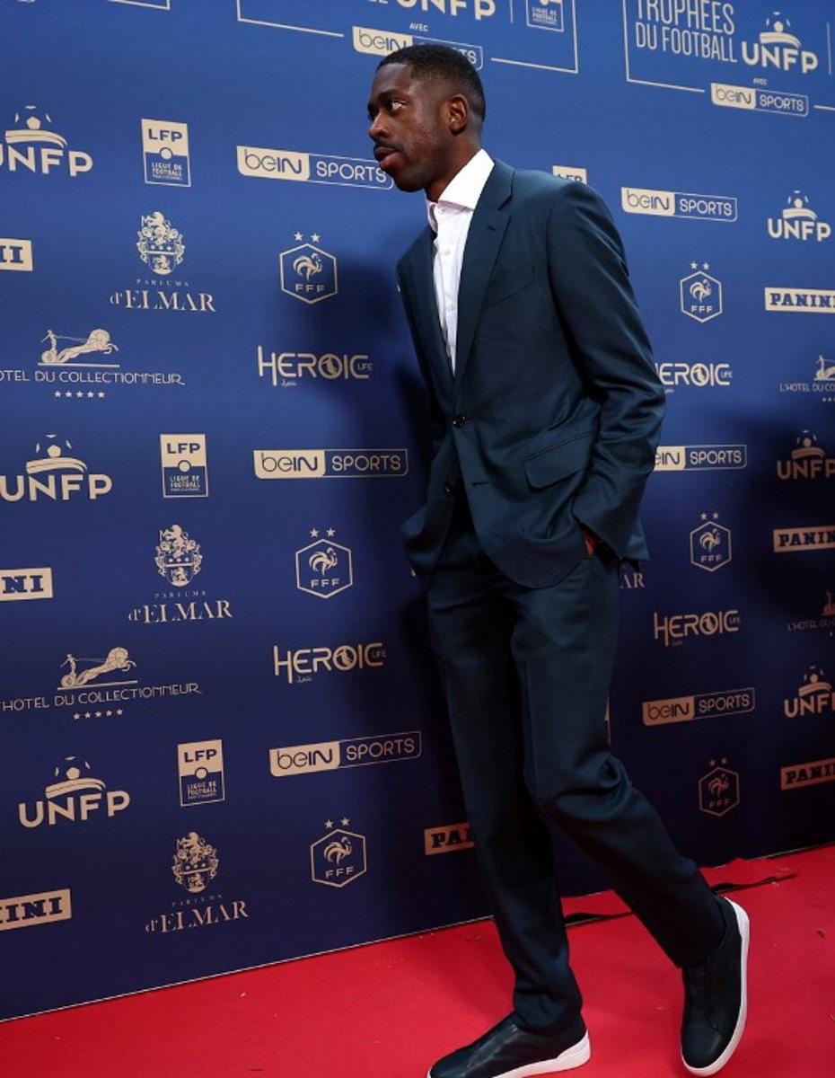 Paris Saint-Germain's French forward #10 Ousmane Dembele arrives to attend the 33th edition of the UNFP (French National Professional Football players Union) awards ceremony, in Paris on May 11, 2025. FRANCK FIFE / AFP