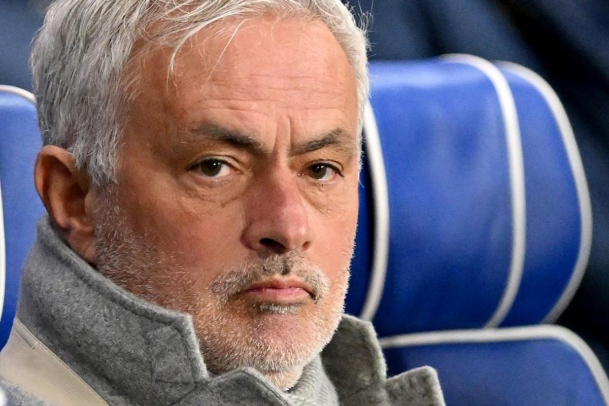 Fenerbahce's Portuguese head coach Jose Mourinho looks on before the UEFA Europa League second-leg round of 16 football match between Rangers and Fenerbahce SK at the Ibrox Stadium in Glasgow on March 13, 2025. ANDY BUCHANAN / AFP