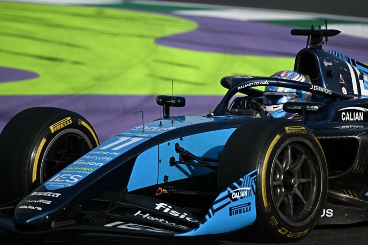 DAMS Lucas Oil's US driver Jak Crawford drives during the 2025 Saudi Arabia Formula Two Feature Race at the Jeddah Corniche Circuit on April 20, 2025. Gabriel BOUYS / AFP