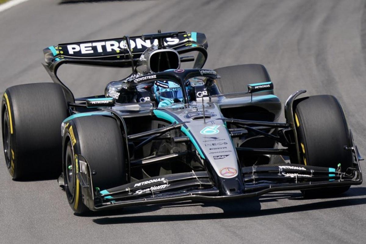 Mercedes' British driver George Russell races during the 2025 Formula 1 Grand Prix du Canada at Circuit Gilles-Villeneuve in Montreal, Canada, on June 15, 2025. Geoff Robins / AFP