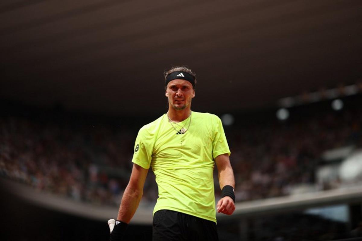 Germany's Alexander Zverev looks on as he plays against Italy's Flavio Cobolli during their men's singles match on day 7 of the French Open tennis tournament on Court Philippe-Chatrier at the Roland-Garros Complex in Paris on May 31, 2025. Anne-Christine POUJOULAT / AFP