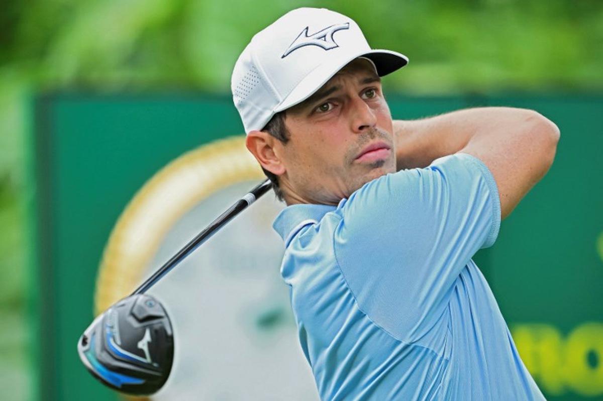 France's Adrien Saddier plays a shot during the second round of China Open Golf tournament in Shenzhen, in southern China's Guangdong province on May 3, 2024. AFP