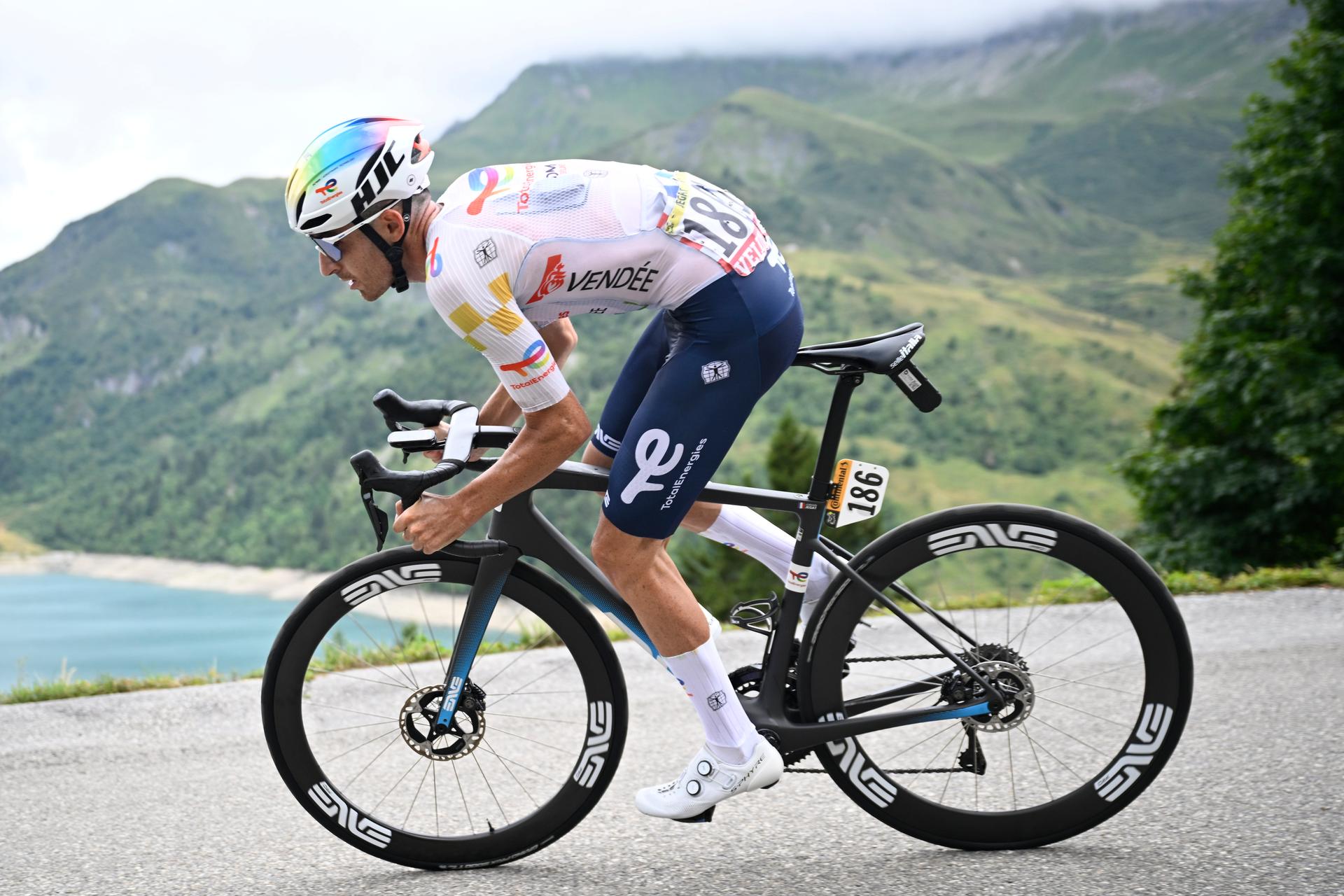 French Jordan Jegat of Team TotalEnergies pictured in action during stage 19 of the 2025 Tour de France cycling race, from Albertville to La Plagne (130km), on Friday 25 July 2025 in France. The 112th edition of the Tour de France starts on Saturday 5 July in Lille, France, and will finish in Paris, France on the 27th of July. BELGA PHOTO JASPER JACOBS