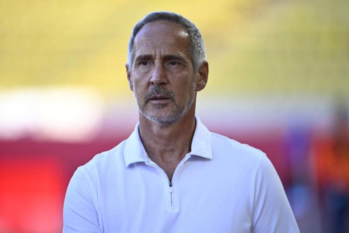 Monaco's Austrian head coach Adi Hutter looks on during the French L1 football match between AS Monaco and RC Strasbourg Alsace at the Louis II Stadium in the Principality of Monaco on August 31, 2025. FREDERIC DIDES / AFP