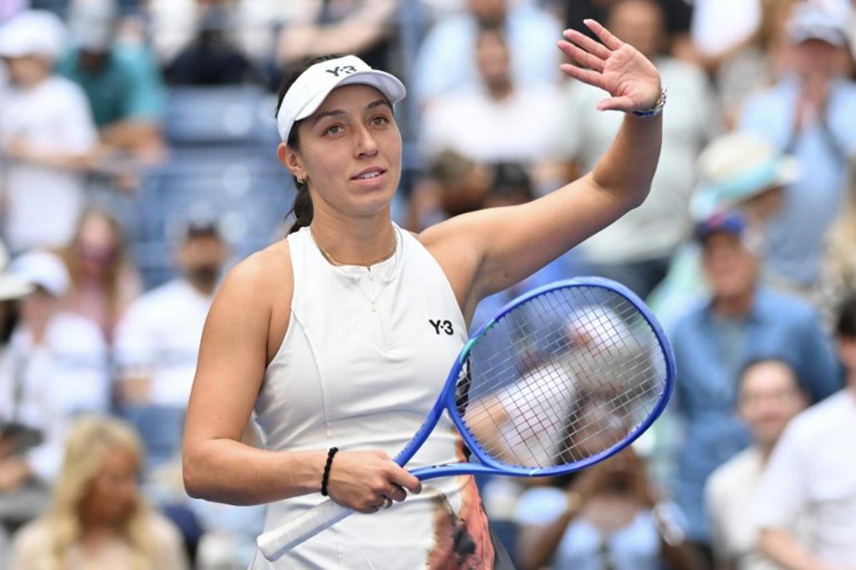 USA's Jessica Pegula celebrates after winning over Russia's Anna Blinkova during their women's singles second round tennis match on day four of the US Open tennis tournament at the USTA Billie Jean King National Tennis Center in New York City, on August 27, 2025. ANGELA WEISS / AFP