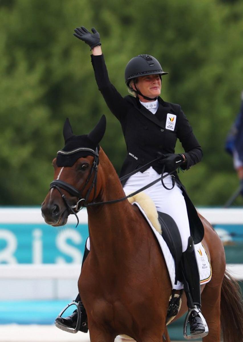 Belgium's Lara De Liedekerke Meier on Origi competes in the equestrian dressage at the Chateau de Versailles on July 27, 2024, during the Paris 2024 Olympic Games. Pierre-Philippe MARCOU / AFP