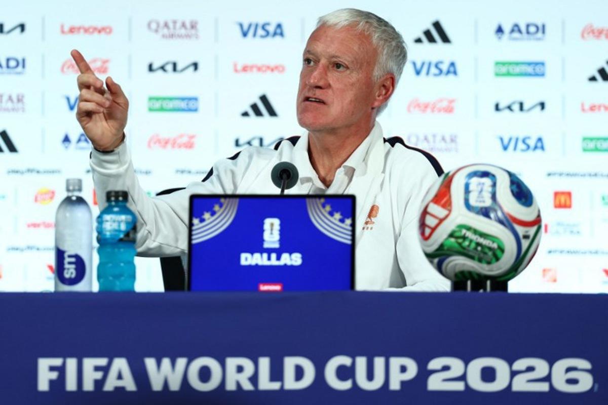 France's head coach Didier Deschamps gives an MD-1 press conference at the Dallas Stadium in Arlington on July 13, 2026, on the eve of the 2026 World Cup football tournament semi-final match between France and Spain. FRANCK FIFE / AFP