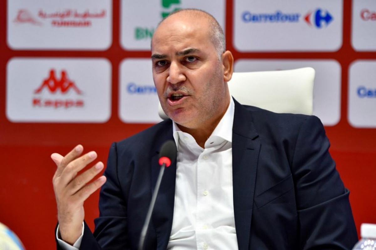 Tunisian national football team's new coach Sami Trabelsi gives a press conference in Tunis on February 14, 2024. Trabelsi replaced renowned Tunisian coach Faouzi Benzarti whose contract was terminated "amicably" last October after less than five months. FETHI BELAID / AFP