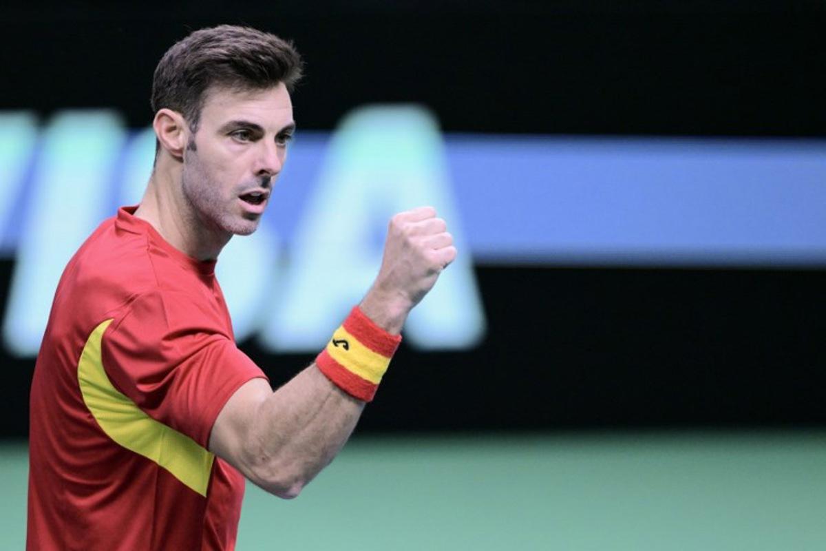Spain's Marcel Granollers-Pujol reacts during the Davis Cup men's doubles quarter finals tennis match between Spain and Czech Republic, at the Super Tennis Arena, in Bologna, northen Italy, on November 20, 2025. Tiziana FABI / AFP