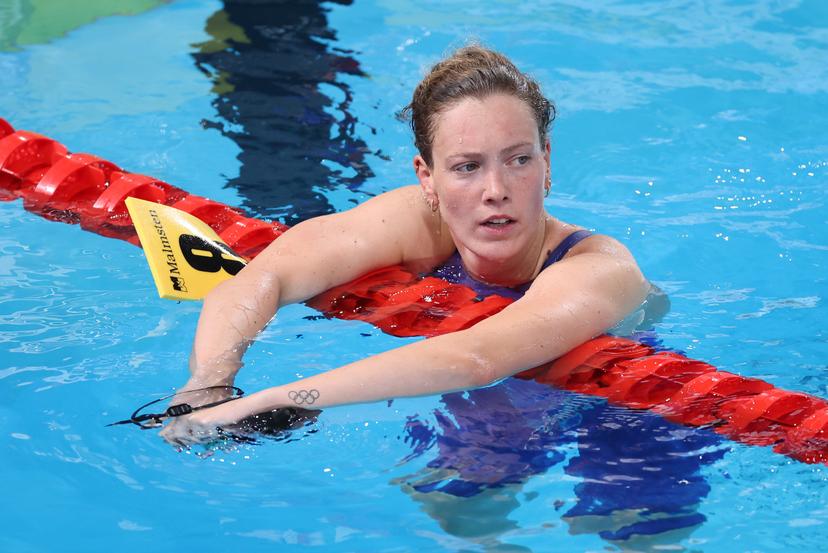 Belgian Florine Gaspard reacts after she did not qualify for the final during the semifinals of the Women's 100m Freestyle, at the European Aquatics Championships in Paris, France on Monday 10 August 2026. BELGA PHOTO VIRGINIE LEFOUR