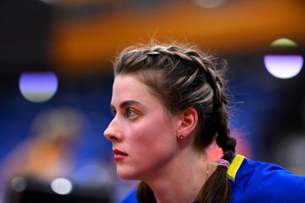 Ukraine's Yaroslava Mahuchikh looks on during the women high jump final of the European Athletics Indoor Championships at Omnisport in Apeldoorn on March 9, 2025. JOHN THYS / AFP