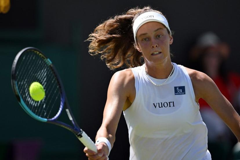 Czech Republic's Darja Vidmanova returns the ball against US player Jessica Pegula during their women's singles first round tennis match on the first day of the 2026 Wimbledon Championships at The All England Lawn Tennis and Croquet Club in Wimbledon, southwest London, on June 29, 2026. Kirill KUDRYAVTSEV / AFP