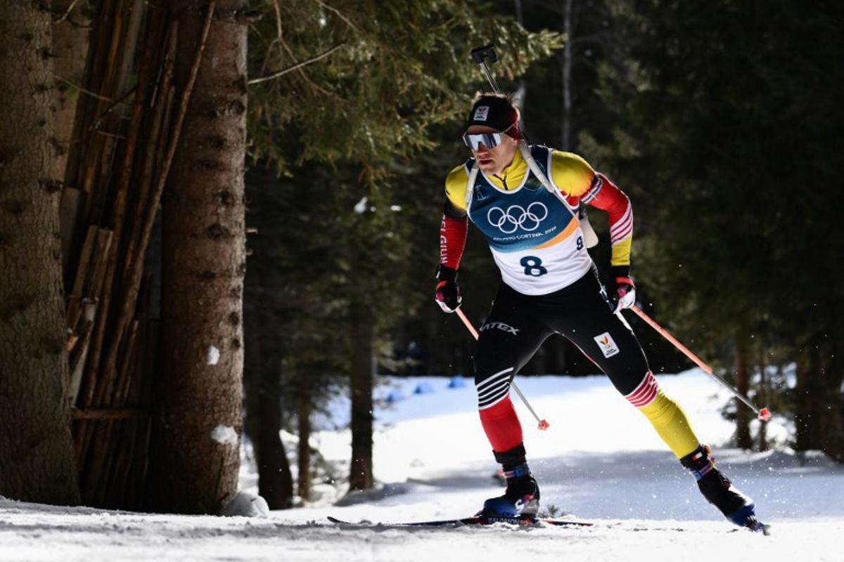 Belgium's Thierry Langer competes in the men's biathlon 10km sprint event during the Milano Cortina 2026 Winter Olympic Games at the Anterselva Biathlon Arena (Sudtirol Arena) in Anterselva (Val Pusteria) on February 13, 2026. Marco BERTORELLO / AFP