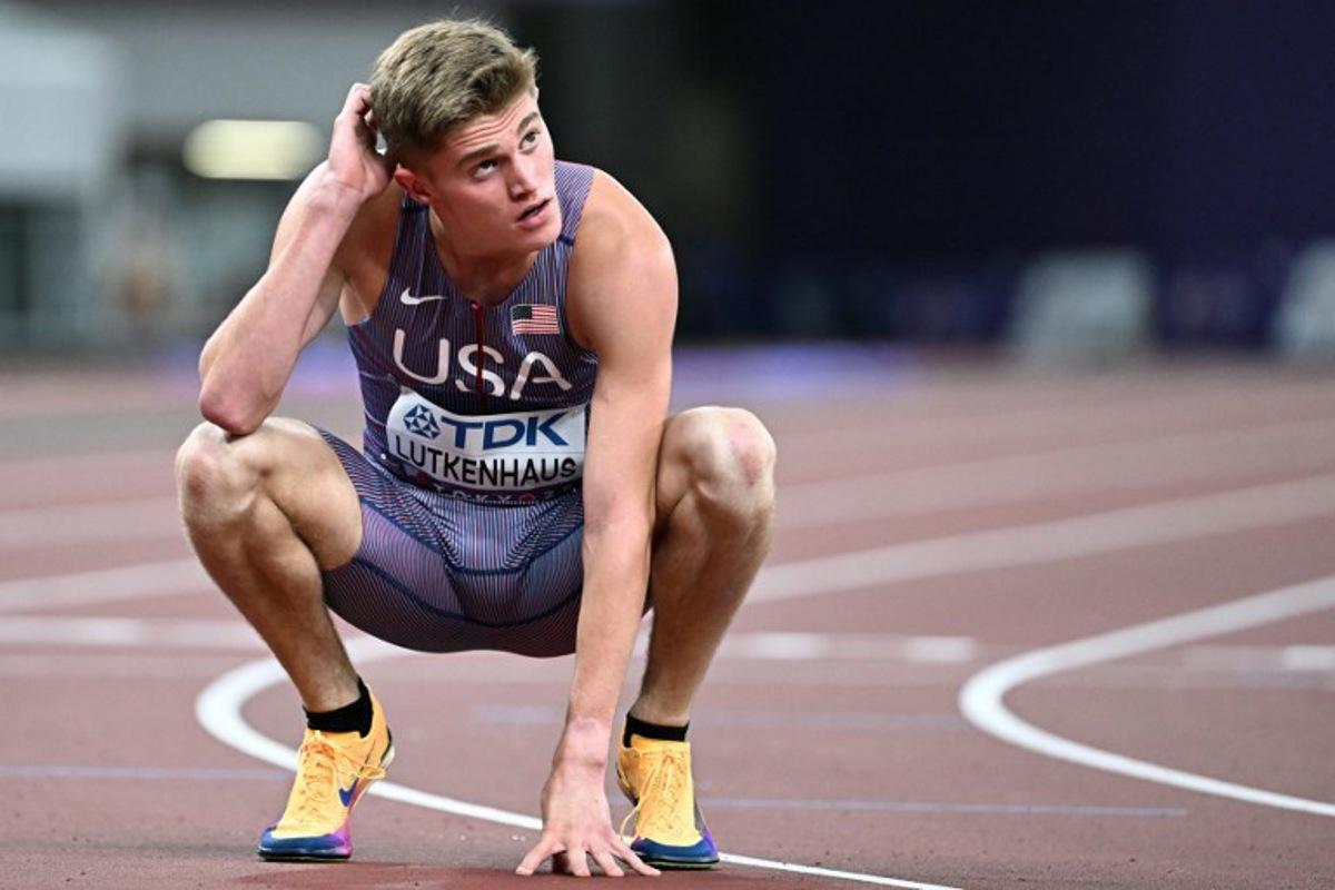 US' athlete Cooper Lutkenhaus reacts after competing in the men's 800m heats during the World Athletics Championships in Tokyo on September 16, 2025. Jewel SAMAD / AFP