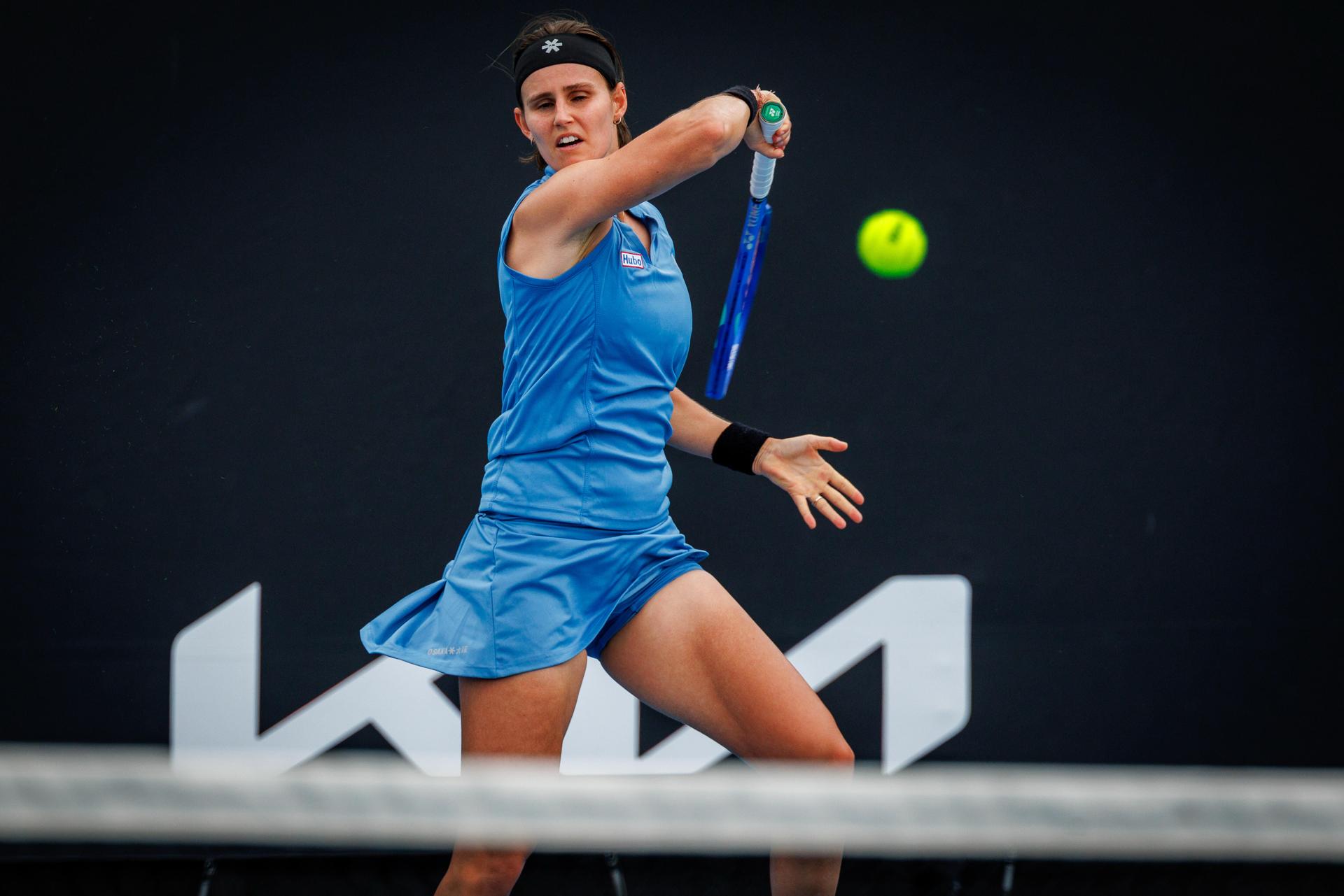 Belgium's Greet Minnen pictured in action during a third round qualifying match against Poland's Linda Klimovicova in the women singles at the Australian Open, Melbourne Park, Melbourne on Thursday 15 January 2026. BELGA PHOTO PATRICK HAMILTON --- BENELUX ONLY ---