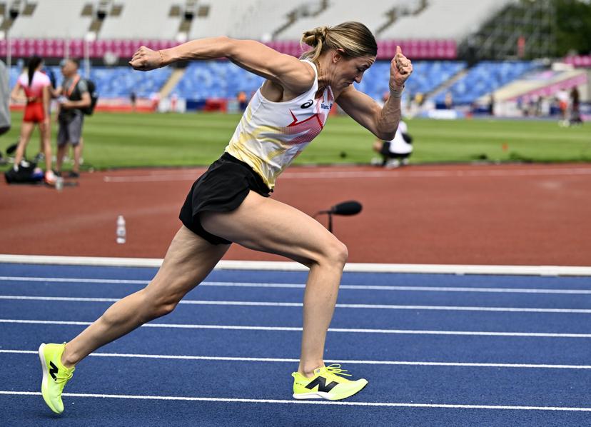Belgian Paulien Couckuyt pictured in action during a training session in preparation of the European Athletics Championships (August 10�18), in Birmingham, United Kingdom, on Sunday 09 August 2026. BELGA PHOTO ERIC LALMAND