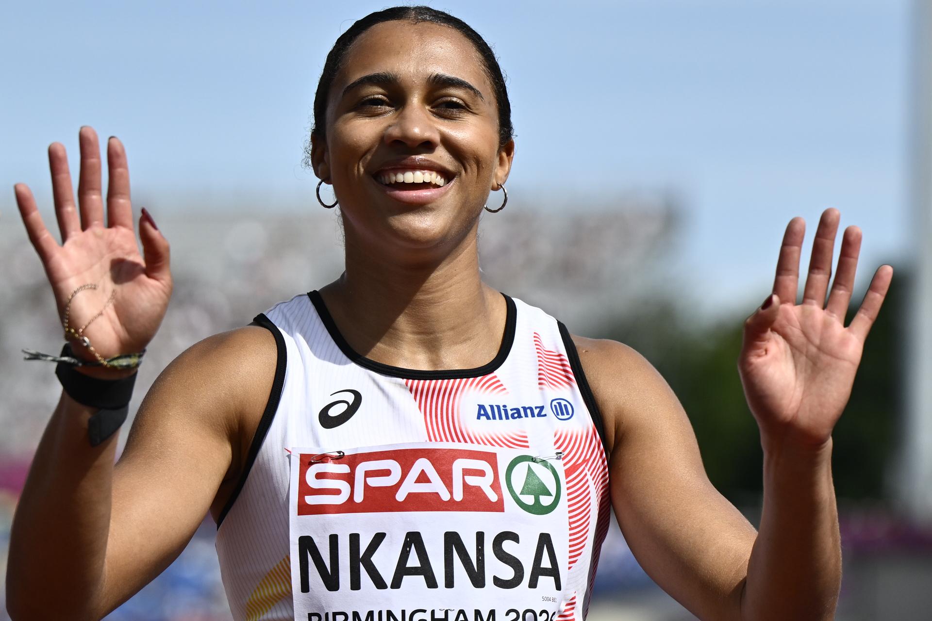 Belgian Delphine Nkansa pictured at the 1st round of the women's 100m race at the European Athletics Championships (August 10-18) in Birmingham, United Kingdom, on Monday 10 August 2026. BELGA PHOTO ERIC LALMAND