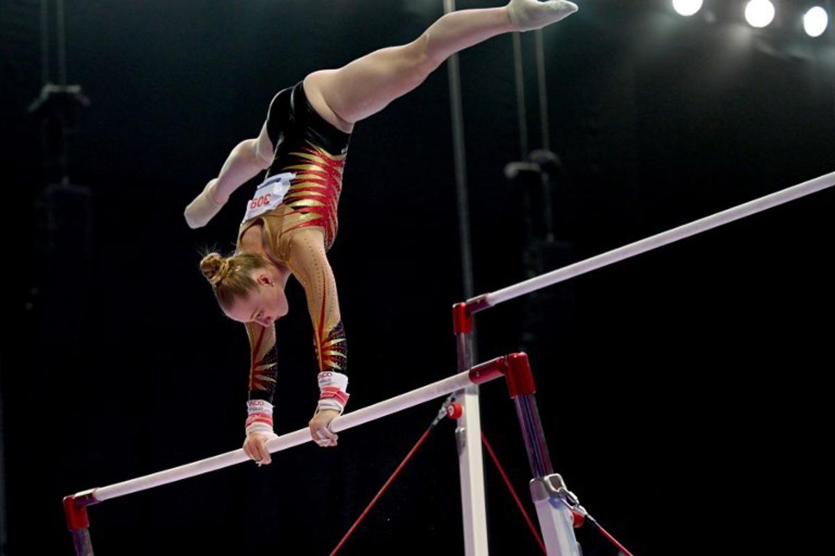 Belgium's Lisa Vaelen performs in the women's uneven bars final of the 2023 Artistic Gymnastics European Championships in Antalya, on April 15, 2023. OZAN KOSE / AFP