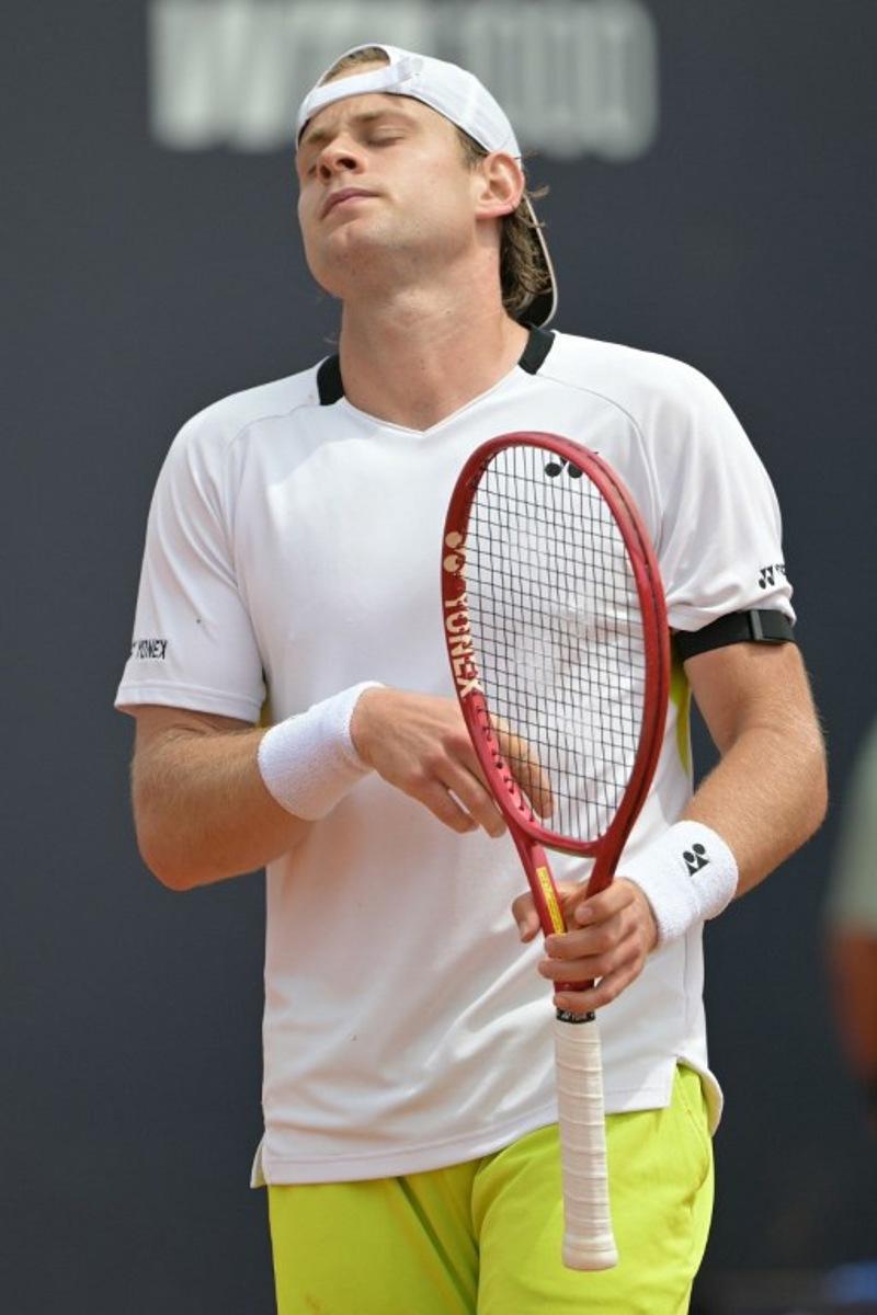 Belgium's Zizou Bergs reacts during his match against France's Terence Atman during the ATP Rome Open tennis tournament at Foro Italico in Rome on May 7, 2026. Tiziana FABI / AFP