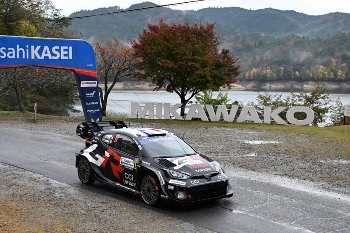 Sebastien Ogier and his co-driver Vincent Landais of France drive their Toyota GR Yaris Rally1 during the SS16 Lake Mikawako section of the Rally Japan, the 13th round of the FIA World Rally Championships, in Toyota city, Aichi prefecture on November 9, 2025. Toshifumi KITAMURA / AFP