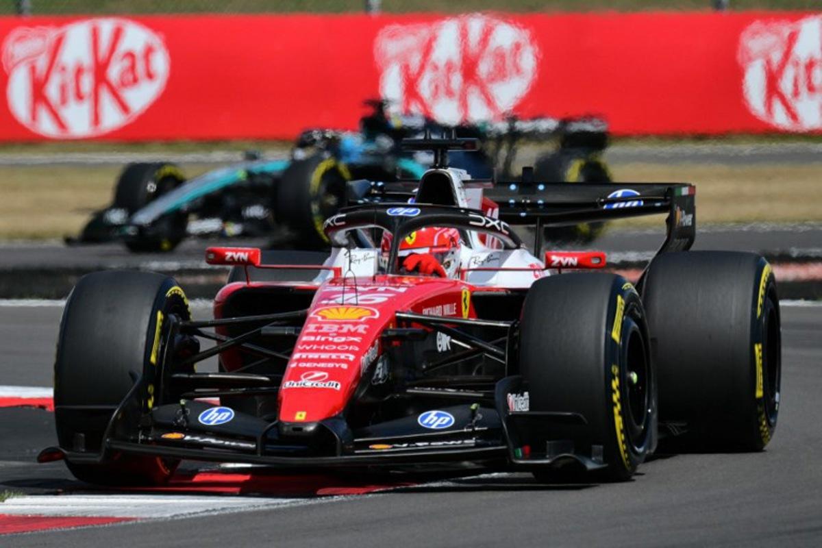 Ferrari's Monegasque driver Charles Leclerc leads during the Formula One British Grand Prix at the Silverstone motor racing circuit in Silverstone, central England, on July 5, 2026. Andrej ISAKOVIC / AFP