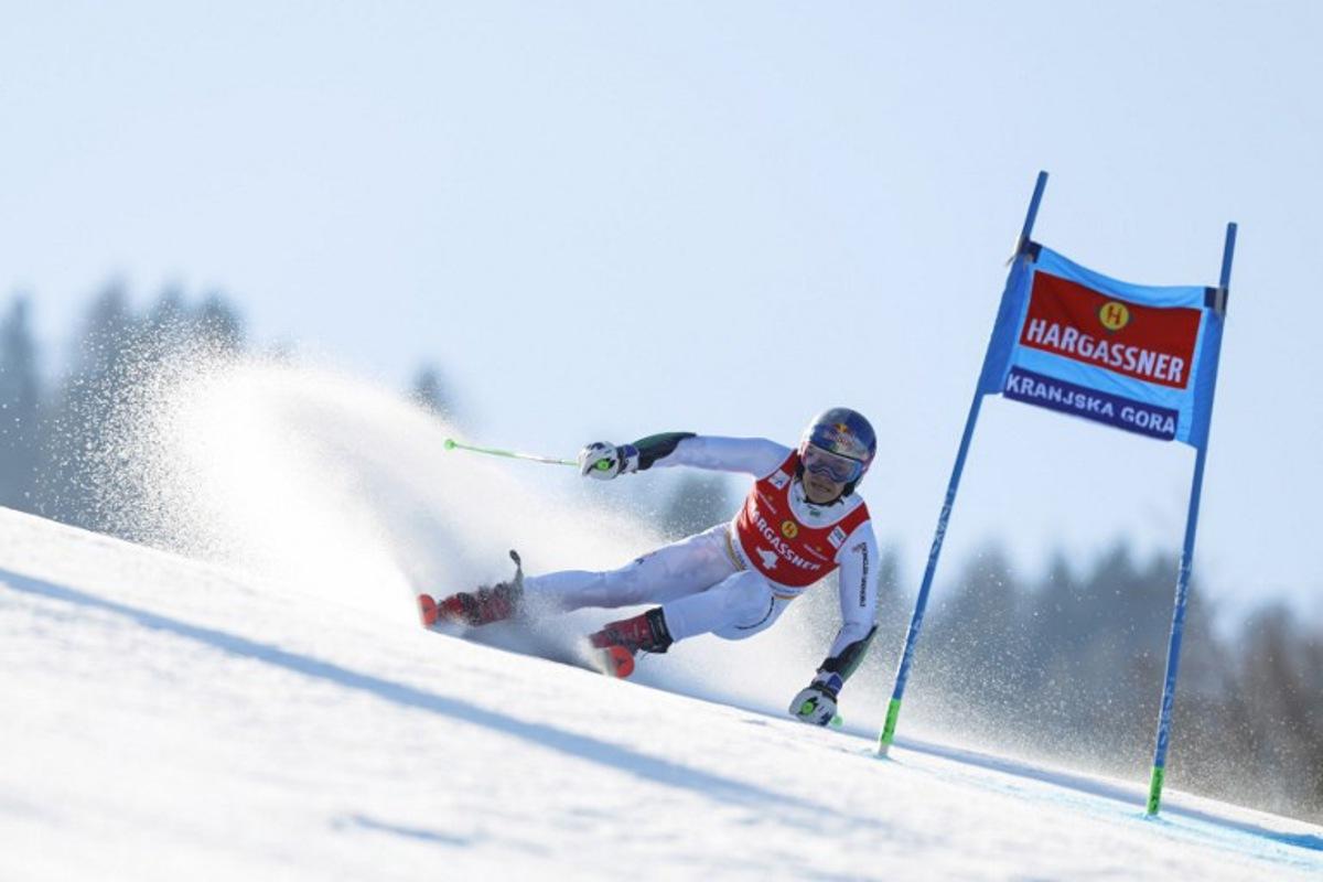 Brazil's Lucas Pinheiro Braathen competes during the first run of the Men's Giant Slalom event, part of FIS Alpine Ski World Cup 2025-2026 in Kranjska Gora, Slovenia, on March 7, 2026. Jure MAKOVEC / AFP