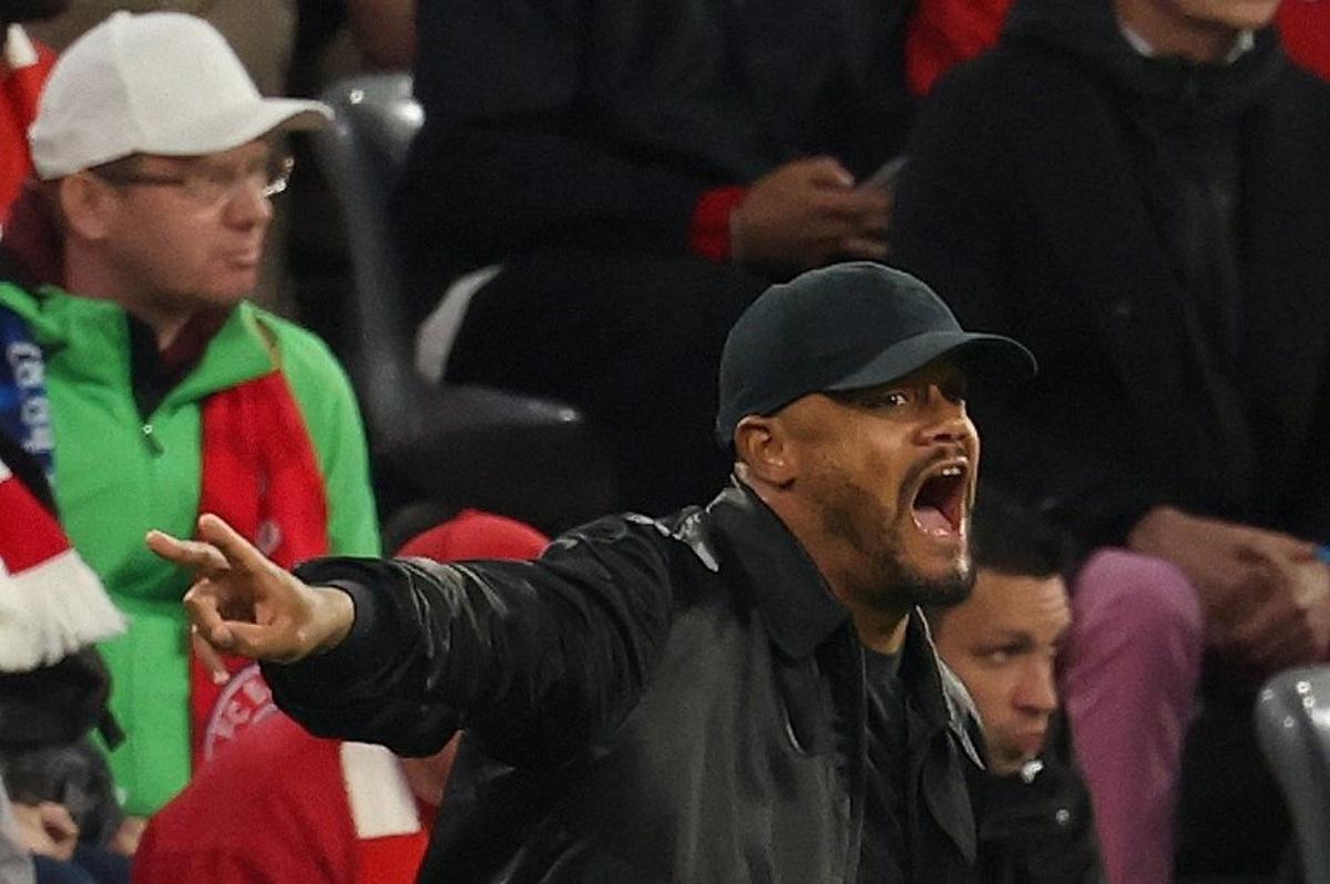 Bayern Munich's Belgian head coach Vincent Kompany reacts from the sidelines during the UEFA Champions League second-leg, semi-final football match between FC Bayern Munich and Paris Saint-Germain (PSG) in Munich, southern Germany on May 6, 2026. Odd ANDERSEN / AFP
