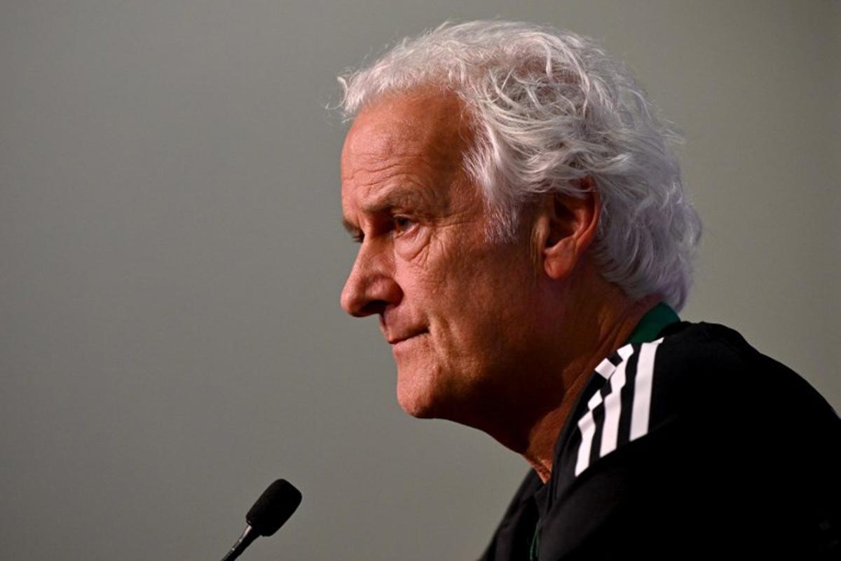 Curacao's head coach Fred Rutten speaks to the media in Melbourne on March 30, 2026, ahead of their international friendly football match against Australia. William WEST / AFP