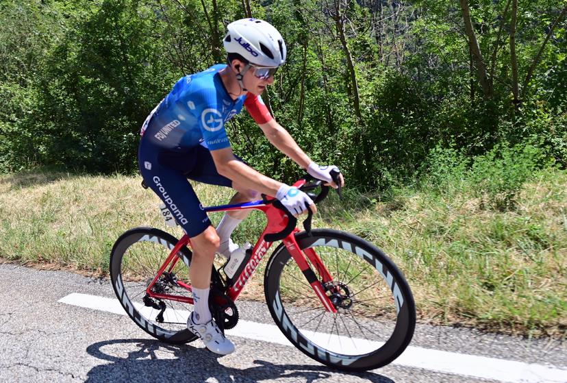 French Ewen Costiou of Groupama-FDJ United pictured in action during stage 18 of the 2026 Tour de France cycling race, a stage of 185km from Voiron to Orcieres-Merlette, on Thursday 23 July 2026. The 113th edition of the Tour de France starts on Saturday 4 July in Barcelona, Spain, and will finish in Paris, France on the 26th of July. BELGA PHOTO POOL PETE GODING